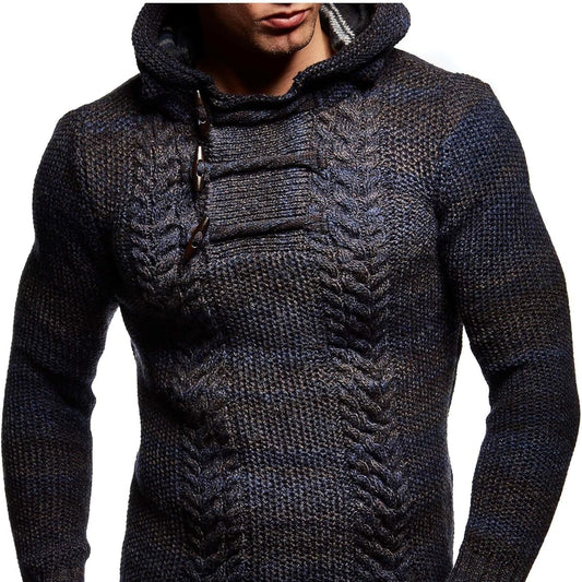 Leif Nelson Men's Knitted Pullover Hooded Sweater – Classic Style