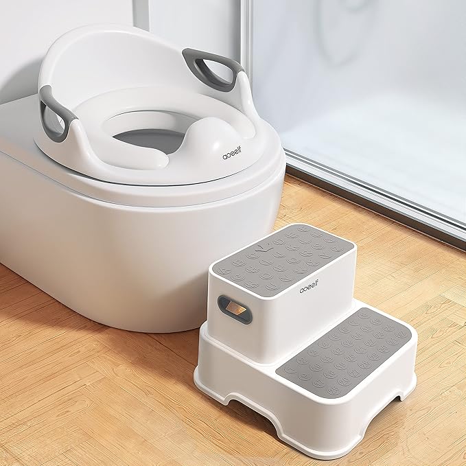 Adjustable Gray Potty Training Seat with Step Stool