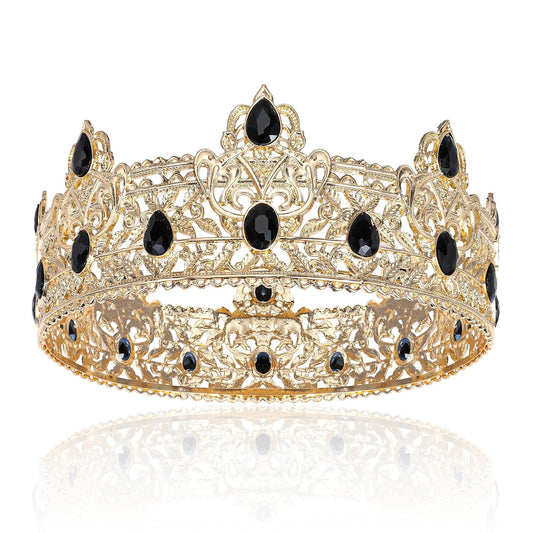 Royal Gold King Crown for Men with Black Rhinestones