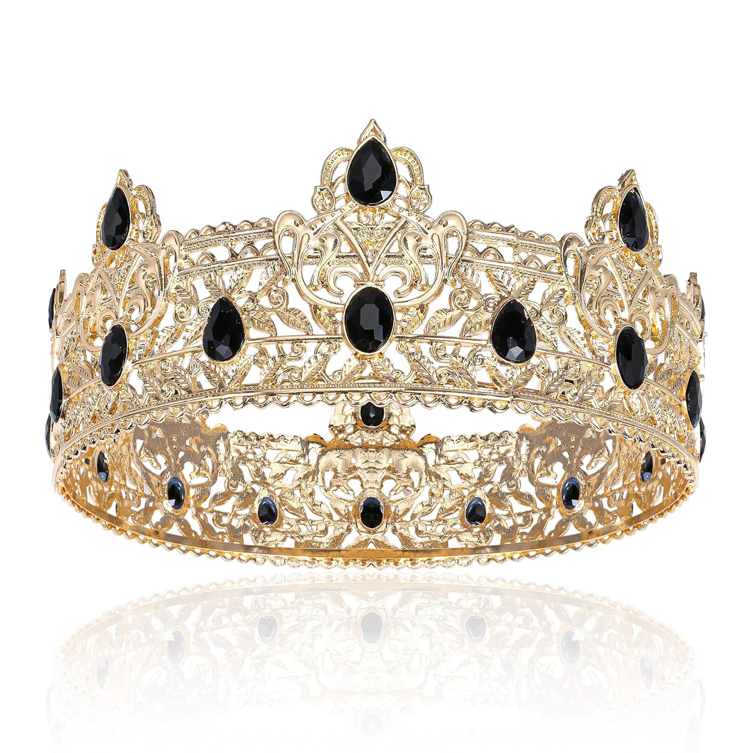 Royal Gold King Crown for Men with Black Rhinestones