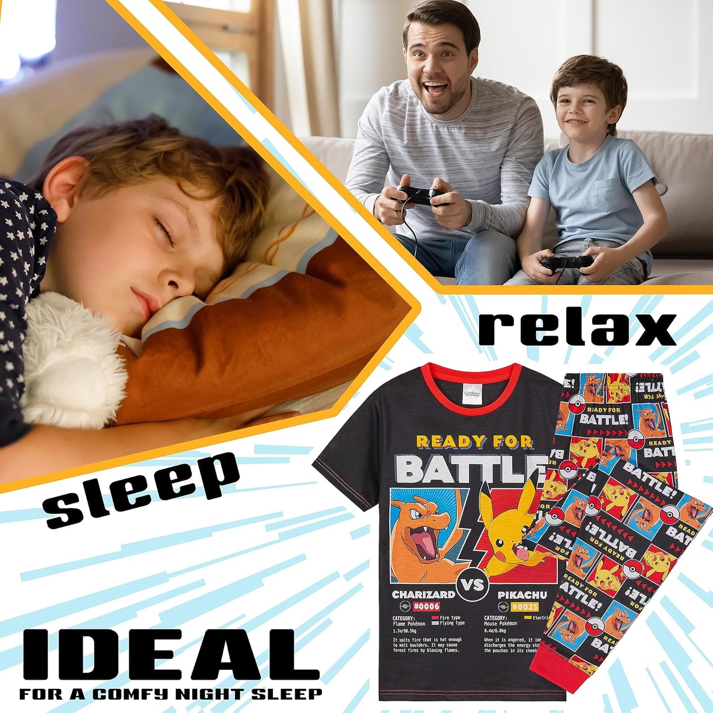 Pokemon Boys Pyjamas Set Comfortable Polyester Sleepwear