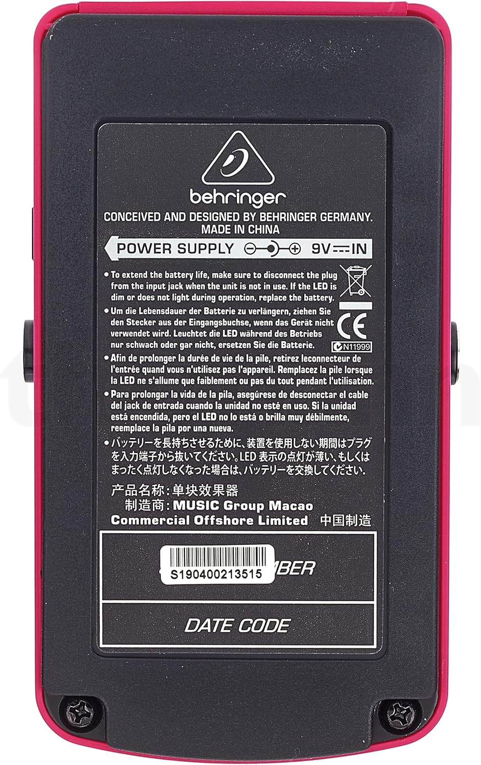 Behringer HM-300 Pink Heavy Metal Guitar Distortion Pedal