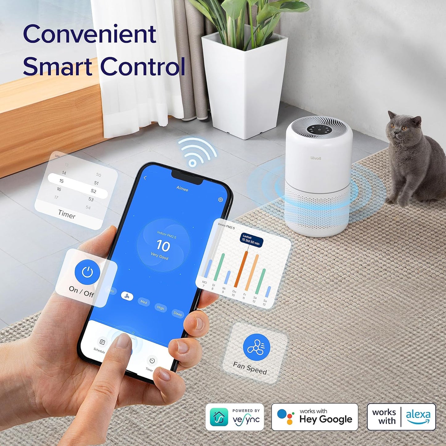LEVOIT Smart WiFi Air Purifier: HEPA Filter, Alexa Control, Large Room Coverage