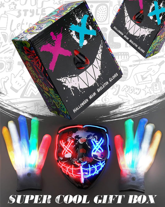 Colplay LED Halloween Mask and Glowing Gloves Set