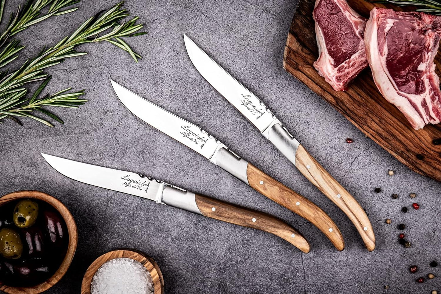 Luxury Olive Wood Laguiole Steak Knife Set – 6 Piece Cutlery