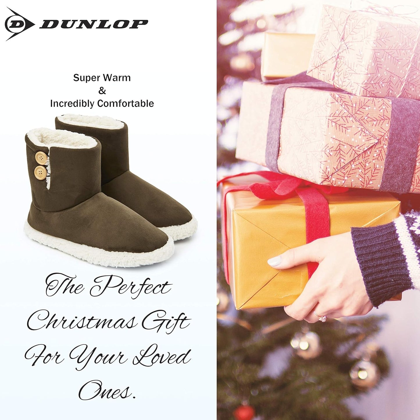 Dunlop Men's Faux Fur Bootie Slippers with Memory Foam Rubber Sole