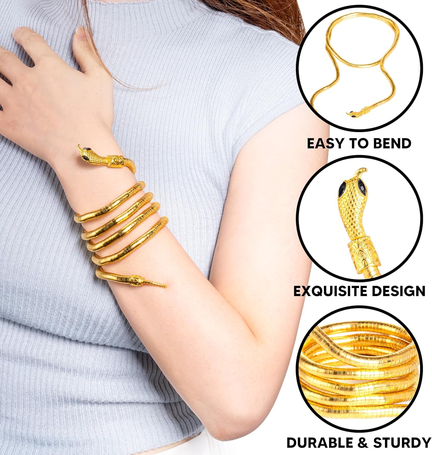 Spooktacular Creations Gold Snake Arm Cuff: Flexible Halloween Bracelet for Adults and Kids