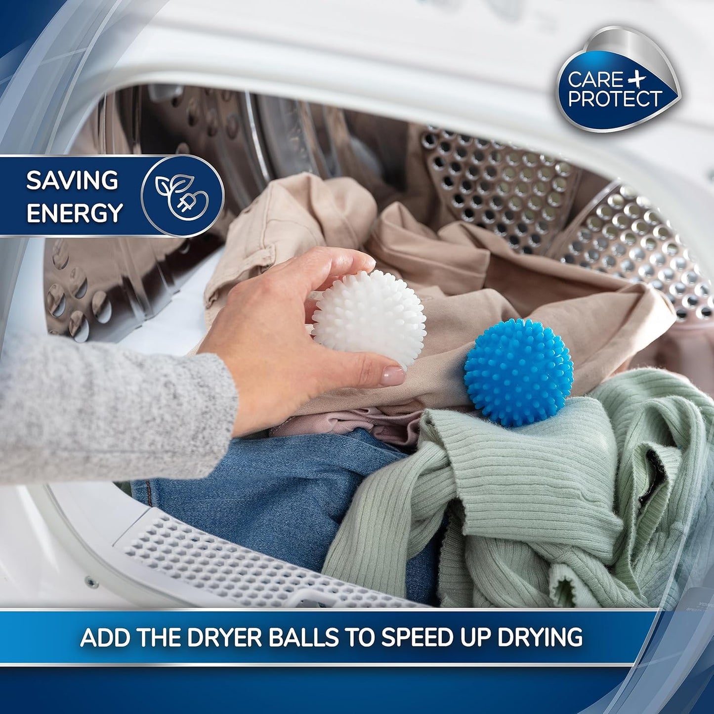 CARE+PROTECT Universal Dryer Balls: Soften, Lift, Separate Laundry - 2 Pack