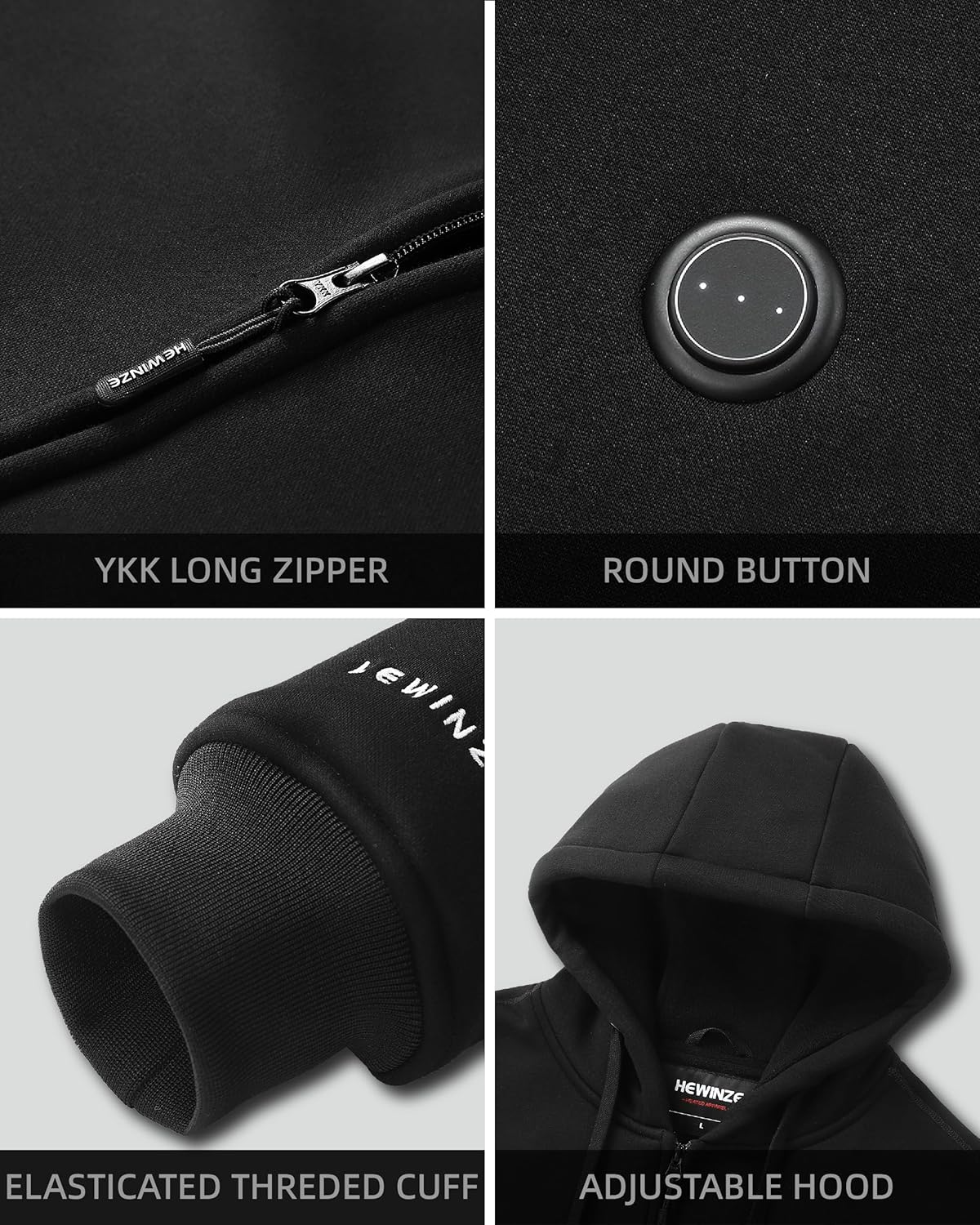 HEWINZE Heated Zip-Up Hoodie with 7.4V Battery Pack