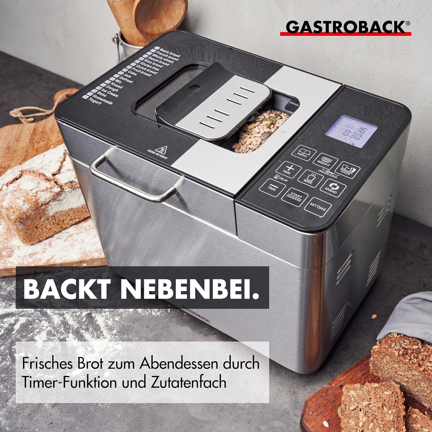 Gastroback Advanced Stainless Steel Breadmaker with 18 Programs