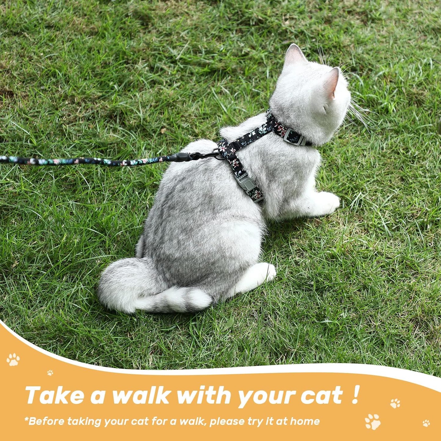 PETTOM Floral Cat Harness and Leash Set - Escape Proof Design