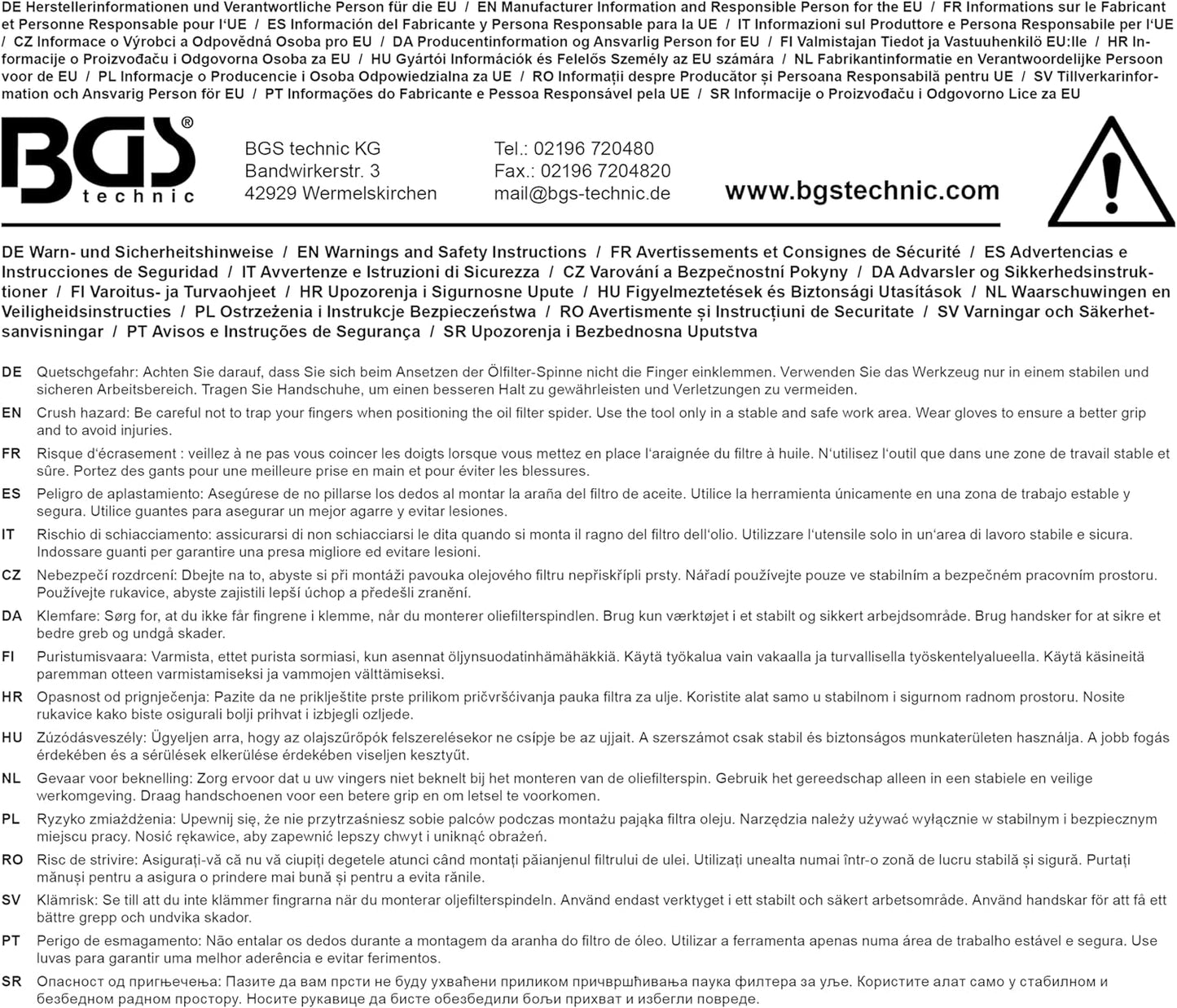 BGS Universal Oil Filter Wrench 12.5mm Drive 60-80mm