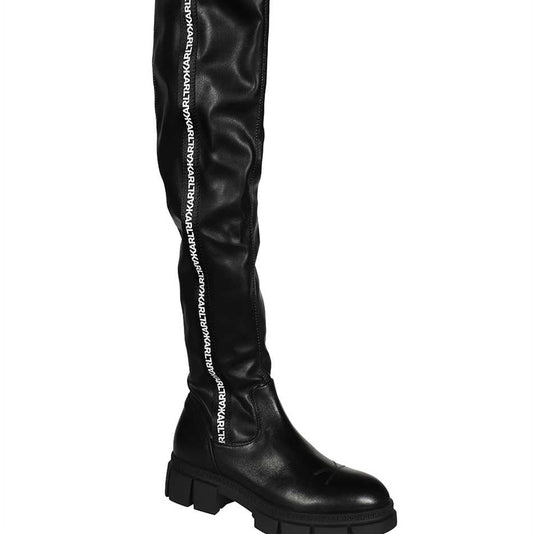 Karl Lagerfeld Women's Black Logo Stripe Over-the-Knee Boots - Chic & Versatile