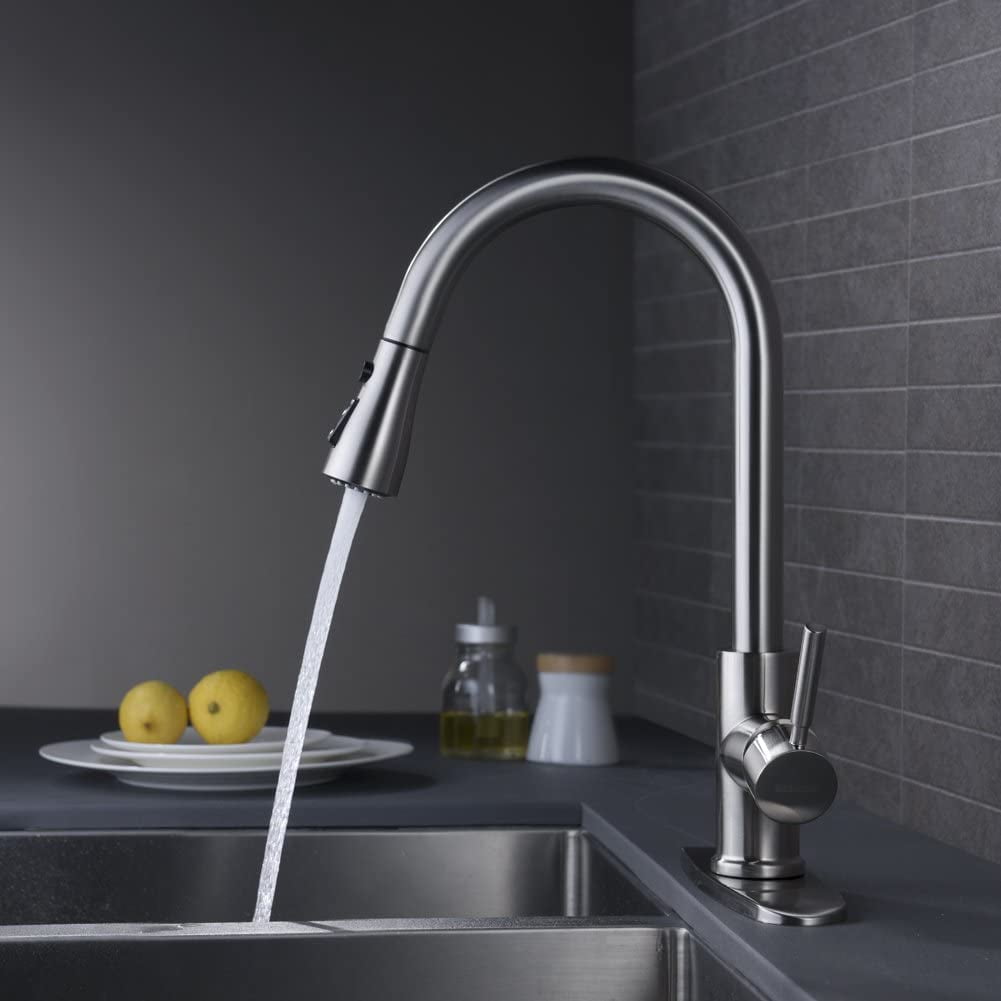 PHANCIR High-Arc Brushed Nickel Kitchen Faucet with Pull-Down Sprayer & Pause Button