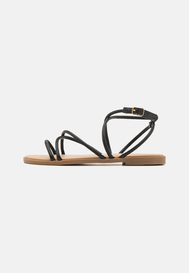 Anna Field Women's Black Strappy Flat Sandals with Adjustable Ankle Buckle. - Gomix Brands Outlet