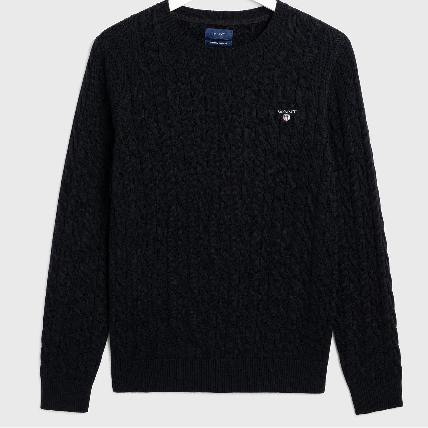 GANT Men's Premium Cotton Cable Knit Crew Neck Sweater – Classic Warm Style