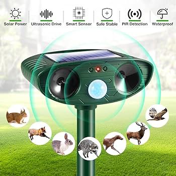 Outdoor Solar Ultrasonic Animal Repellent with PIR Sensor for Garden & Yard