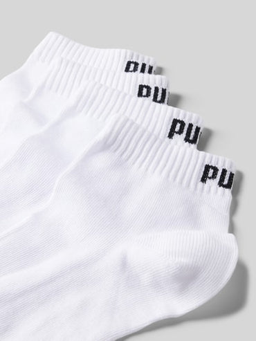 PUMA Men's White Logo 4-Pack Cotton Blend Ankle Socks