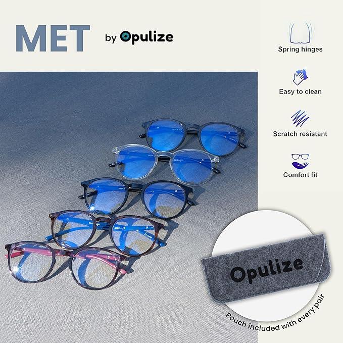 OPULIZE Met Blue Light Reading Glasses Slim Round Frame Anti‑Glare - Gomix Brands Outlet