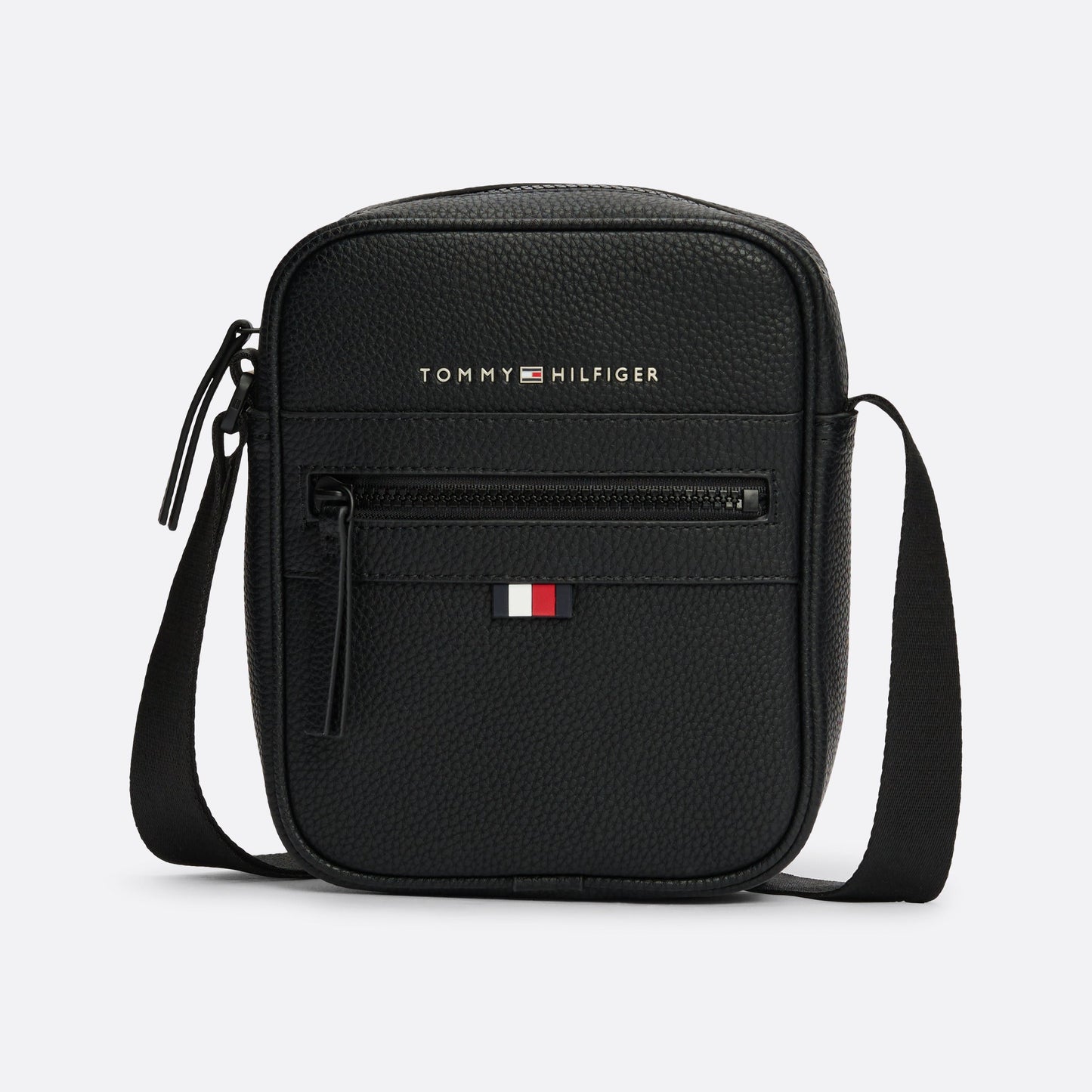 Tommy Hilfiger Essential Small Reporter Bag, Durable Pebble Grain Crossbody, Adjustable Strap, Black