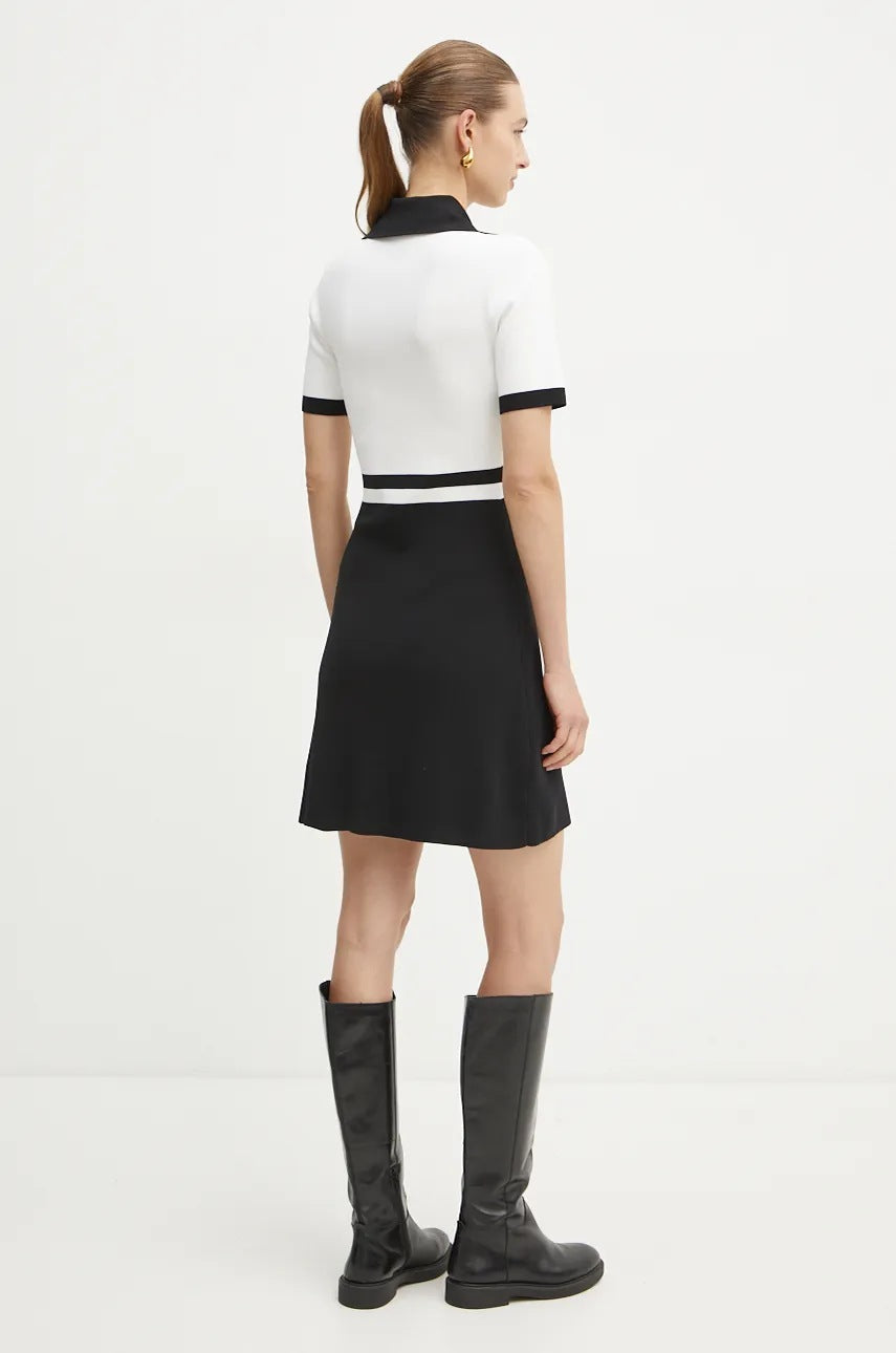 Chic Morgan RMICA Black Ribbed A-Line Mini Dress, Short Sleeves, Zip