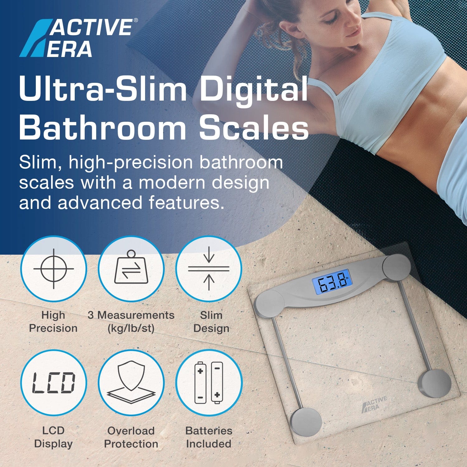 Ultra-Slim Glass Bathroom Scale with Body Fat Analyzer, 0.1kg Precision