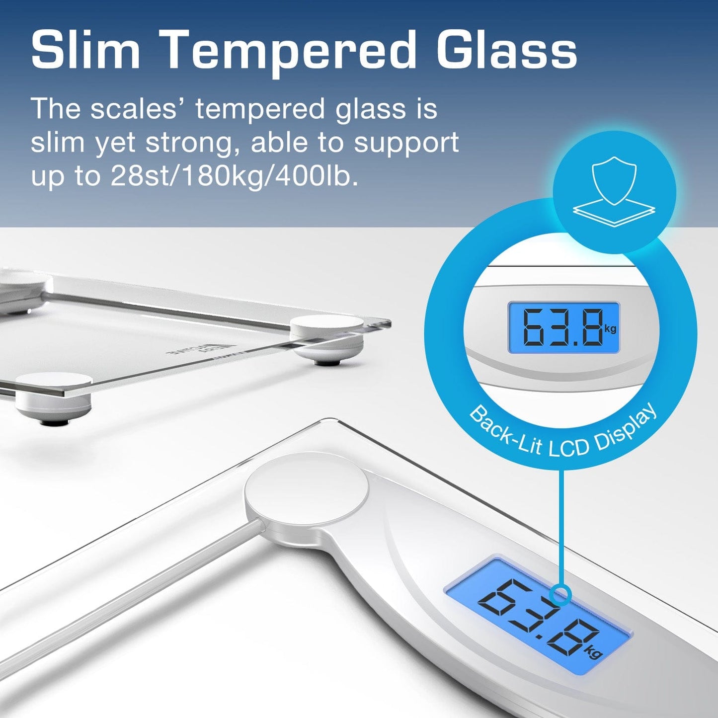 Ultra-Slim Glass Bathroom Scale with Body Fat Analyzer, 0.1kg Precision