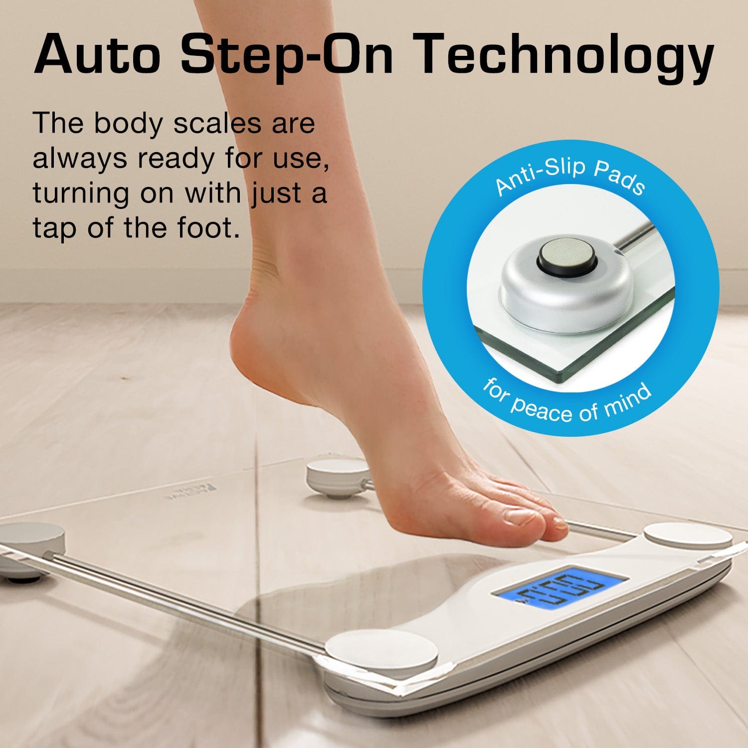 Ultra-Slim Glass Bathroom Scale with Body Fat Analyzer, 0.1kg Precision