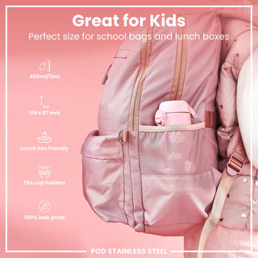 Rainbow Leak-Proof Stainless Steel Kids Water Bottle 400ml Pink