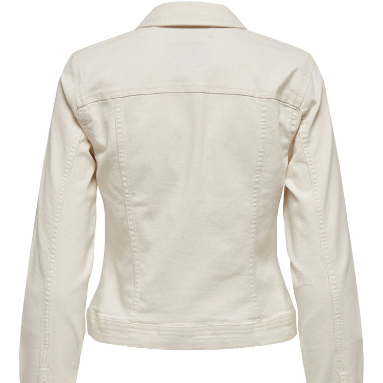 Women's ONLY Cream Denim Jacket with Button Fastening Cuffs - Stylish & Versatile