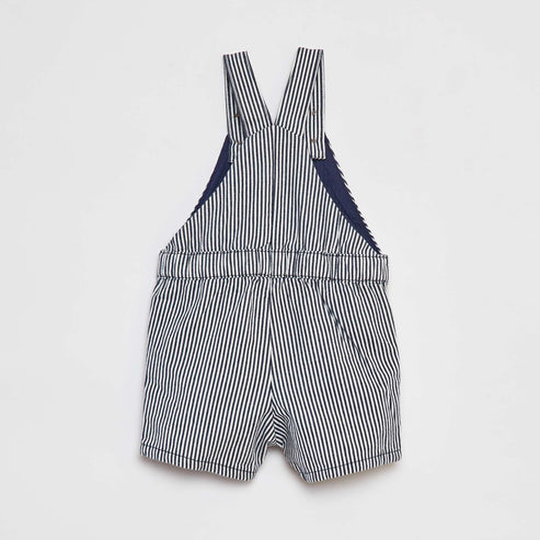 Kiabi Baby Boy White Cotton Polo & Striped Overalls 2-Piece Set