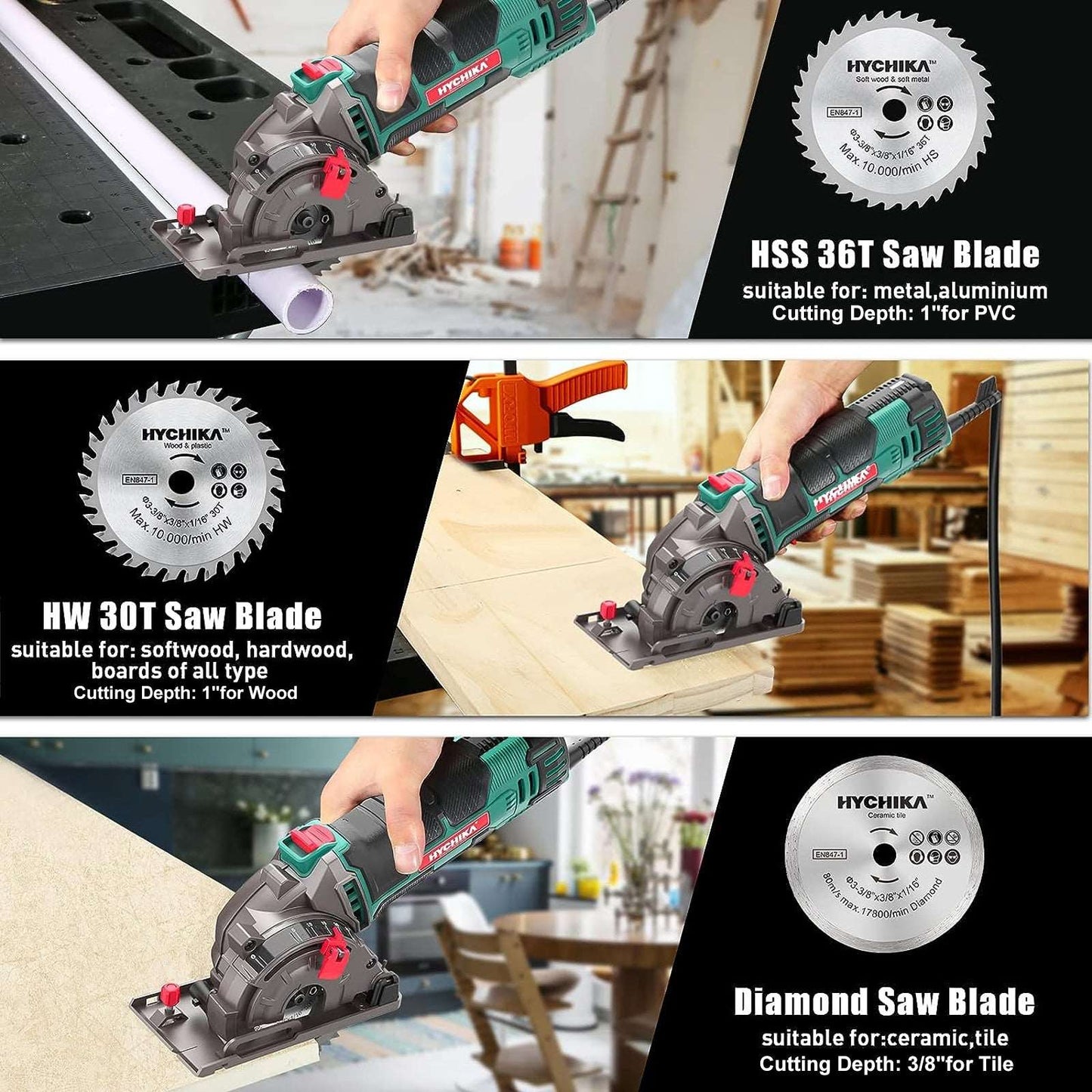 HYCHIKA 500W Mini Circular Saw with Laser Guide