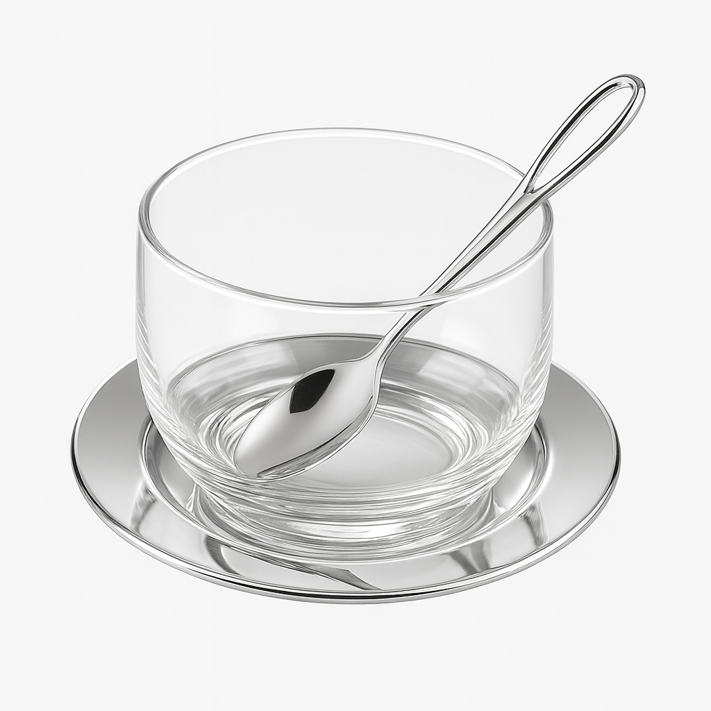 Regent Glass Bowl with spoon & Silver Plate