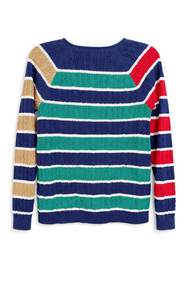 Lands’ End Colorblock Cable-Knit Sweater