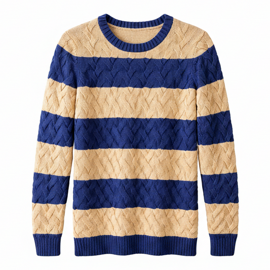 Lands’ End Striped Cable-Knit Sweater
