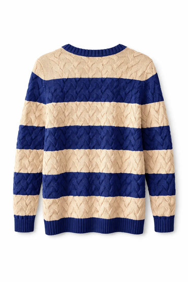 Lands’ End Striped Cable-Knit Sweater - Gomix Brands Outlet
