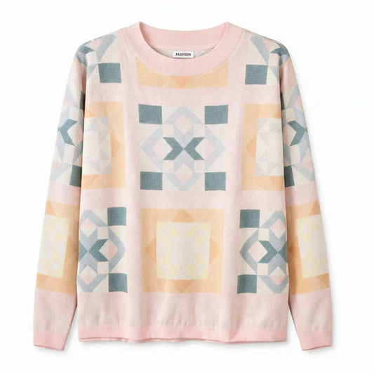 Lands’ End Pastel Geometric Knit Sweater - Gomix Brands Outlet