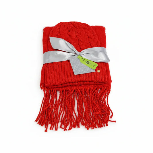 Liz Claiborne Red Beanie Hat & Scarf Set Winter Accessory - Gomix Brands Outlet