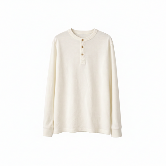 Goodfellow & Co Men's White Feather Long Sleeve Textured Henley Shirt