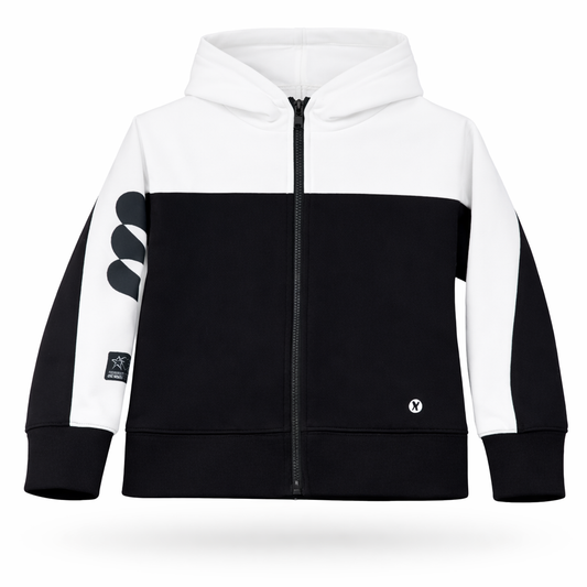 Xersion Girls Black With White Hoodie Long Sleeve Zip