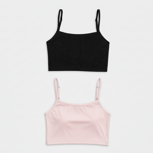 Hanes Girls' 2-Pack Pointelle Longline Bralettes in Black & Pearl