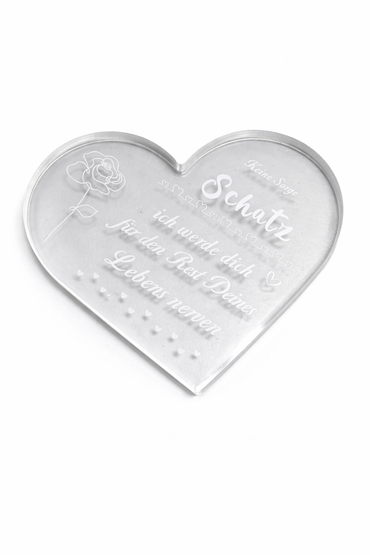 Heart-Shaped Acrylic Keepsake Plaque – Transparent Sister Gift (In German)