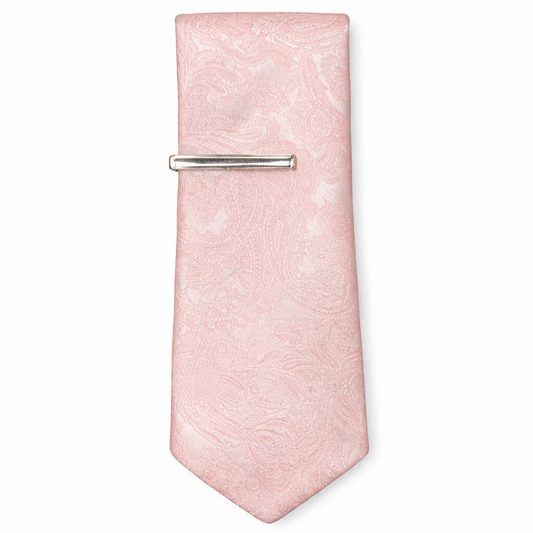 J.Ferrar Paisley Pink Satin Tie with Silver Tie Clip