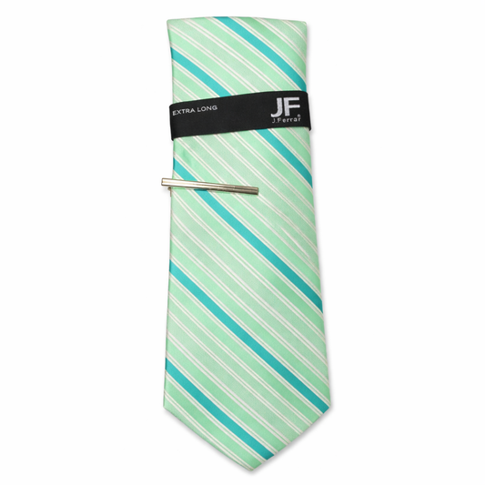 J.Ferrar Extra Long Striped Tie in Green and Turquoise