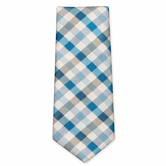 J.Ferrar Extra Long Wide Checkered Tie in Blue and Gray