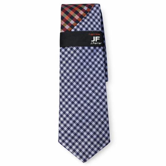 J.Ferrar Geometric Checkered Navy/Red Narrow Necktie