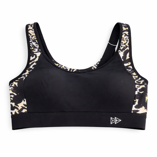 Yvette Strong Black Print Sports Bra – High Support, Cooldry Comfort