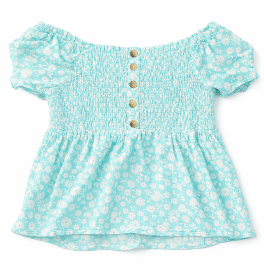 Arizona Girls Floral Smocked Button-Front Top