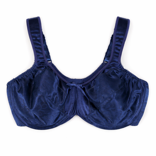 Bali Satin Tracings Minimizer Bra Unlined Underwire Navy Blue