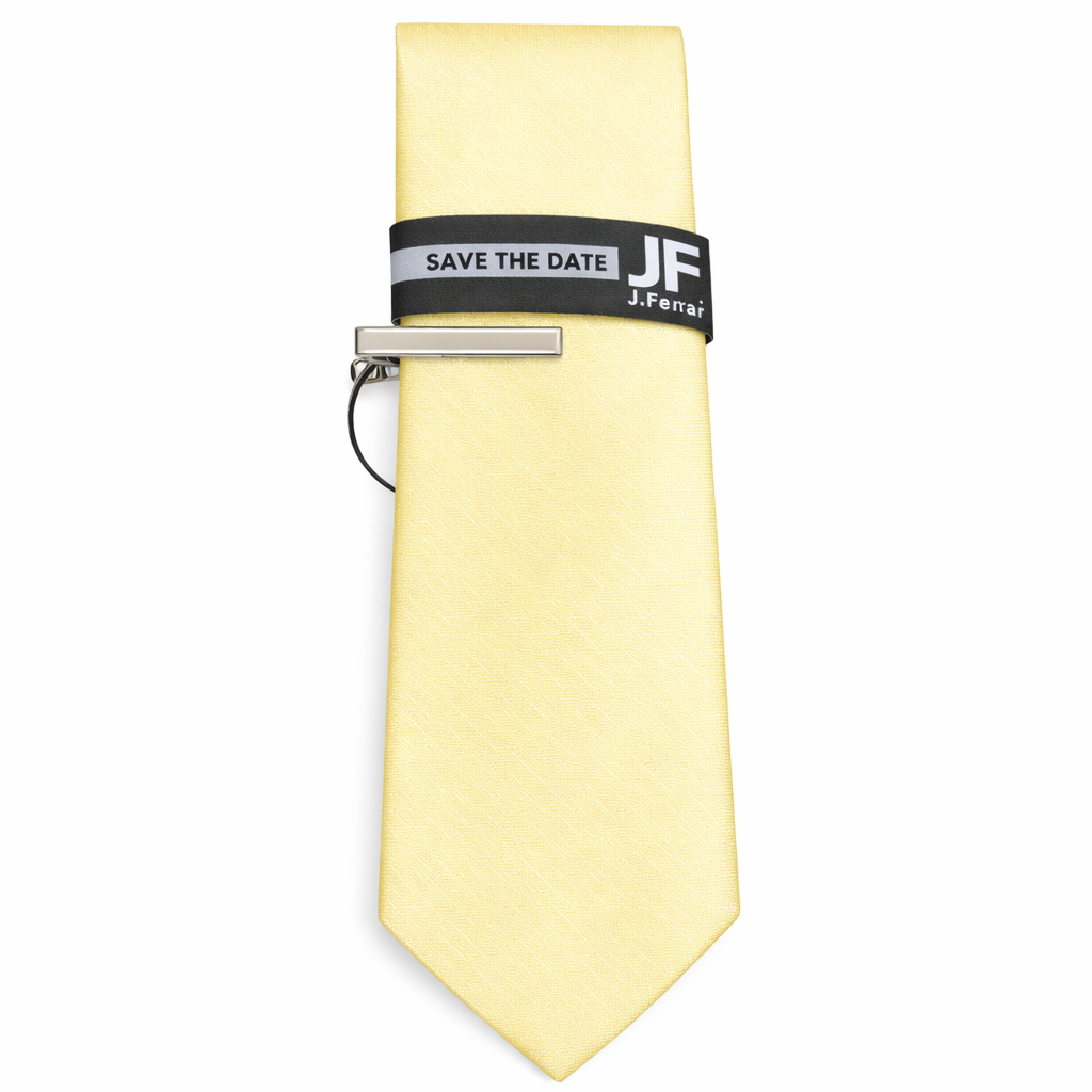 J.Ferrar “Save the Date” Solid Light Yellow Necktie with Tie Clip